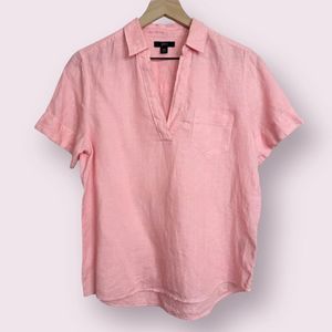 J Crew 100% Linen Pink Top. Size Small. Collared V neck.